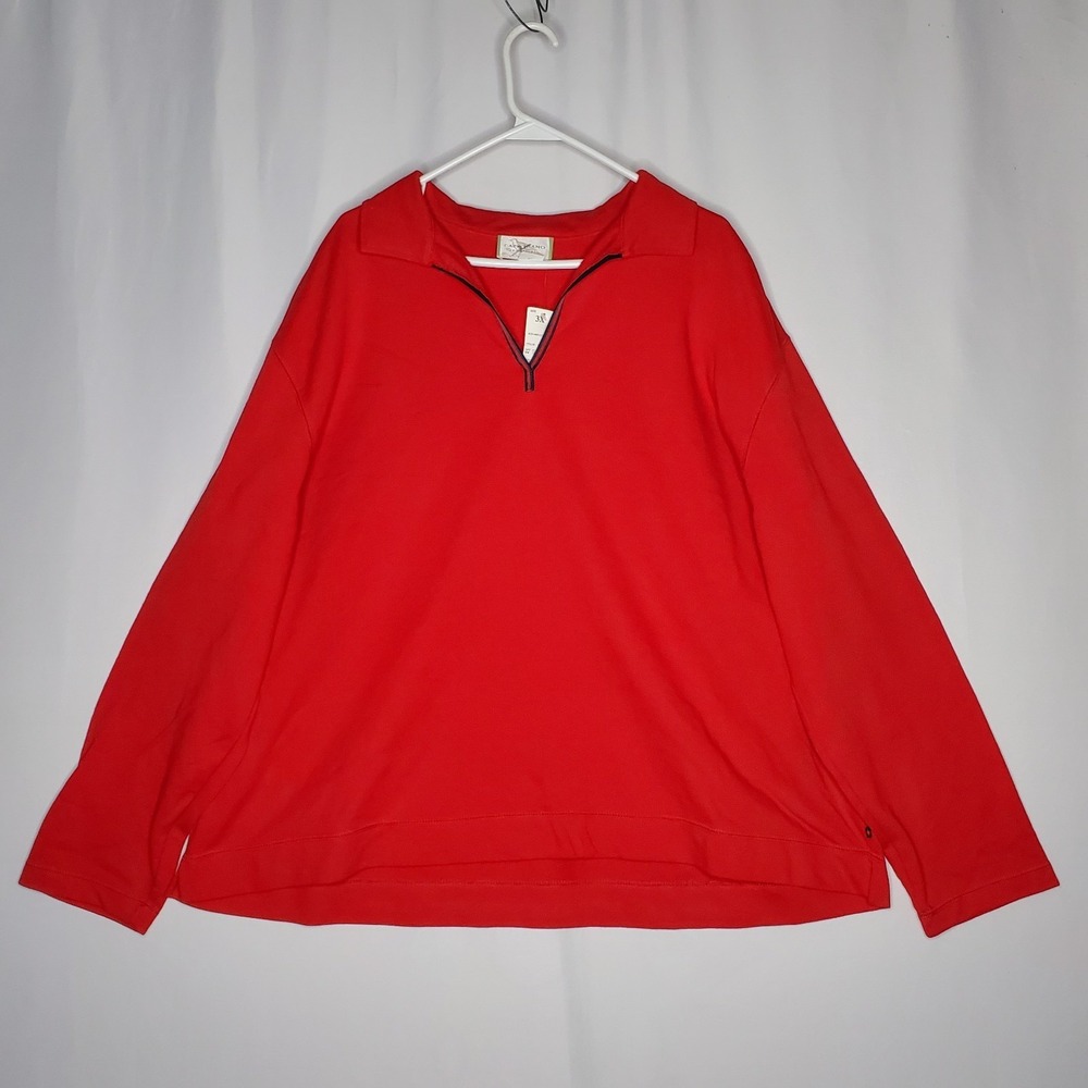 Capistrano Top Womens 3X Red Cotton Fleece Collar V-Neck‎ Long Sleeve Cotton USA